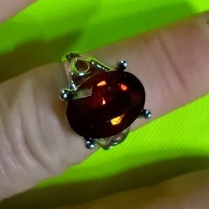 Silvertone amber color Crystal ring size 7.5